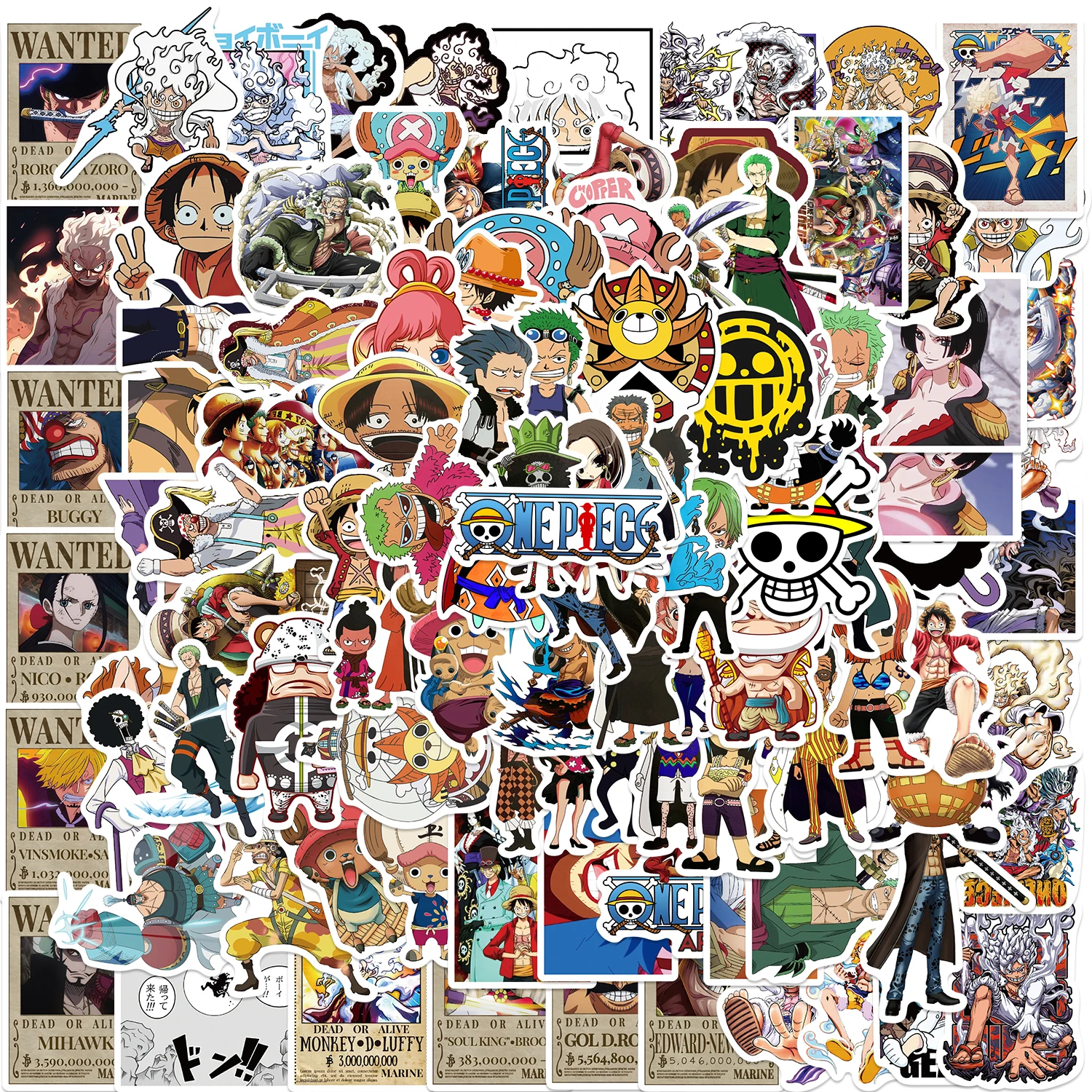 150PCS Japanese Anime One Piece Mixed Road Flying Stickers Graffiti DIY Notebook Notebook Mobile Phone Luggage Waterproof Kid To