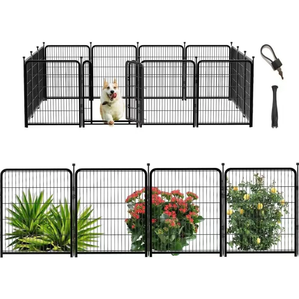 

Dog Playpen 48 Inch(H) 8 Panels Total 17.7 Ft(L) Dog Fence Outdoor for Yard. Wide Door Low Threshold