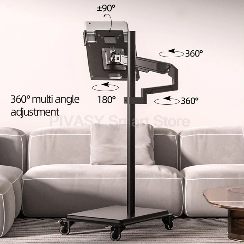 حامل تابلت قوي متعدد الزوايا لمكتب غرفة النوم مع قاعدة فولاذية سميكة وعجلات ناعمة ومشبك عريض 2 9 كجم