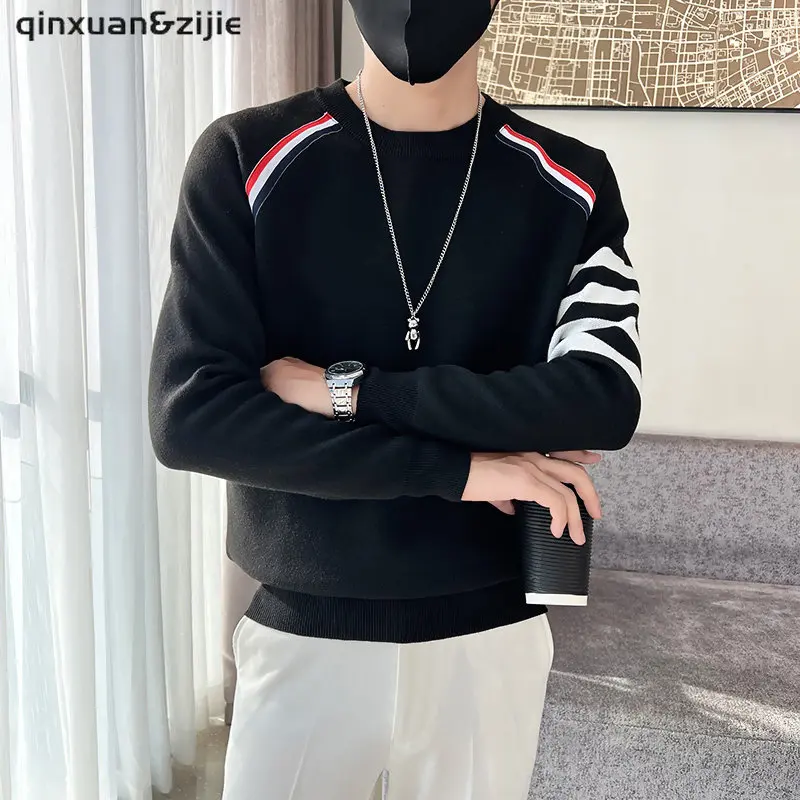 Men Women Knitted Sweater Korean Autumn O-neck Long Sleeve With Striped Warm Pullover Male Streetwear Mens Clothes