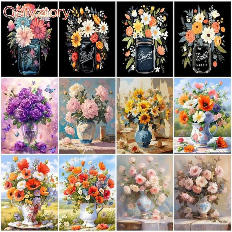 GATYZTORY Oil Paint By Numbers Flower Kit Paintings By Numbers Scenery HandPainted Coloring By Number Home Decor Artwork Gift