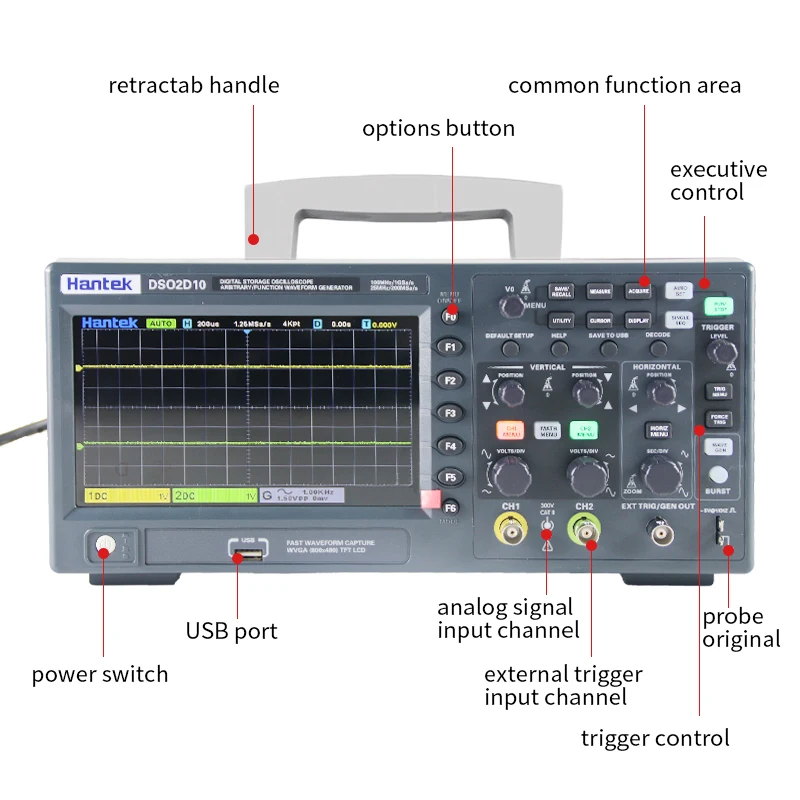 Hantek Digital Oscill DSO2C10 DSO2D15 DSO2D10 DSO2C15 2 Channels 100Mhz/150Mhz Bandwidth USB Portable Meter Tester