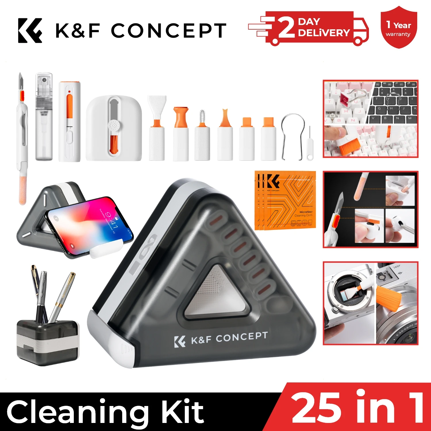 K&F CONCEPT 25-in-1-Tastatur-Reinigungssets, Multifunktions-Elektronik-Reinigungsset für Handy, Laptop, Tablet, PC, Kamera, Ohrhörer