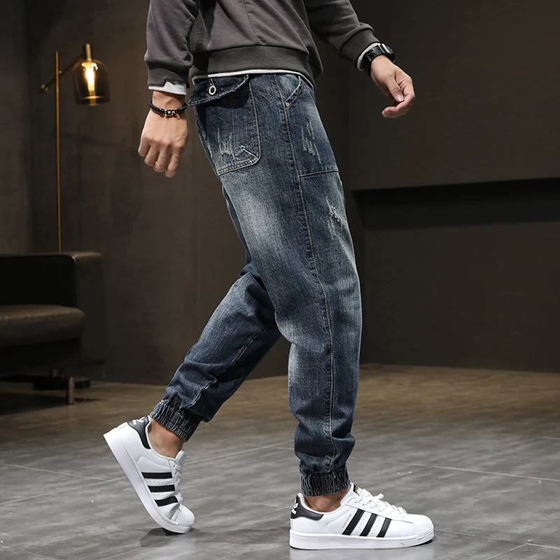Fashion Streetwear Men Jeans Retro Black Blue Loose Fit Casual Denim Cargo Pants Hombre Hip Hop Joggers Men Wide Leg Trousers