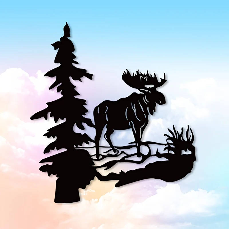 Wrought Iron Moose Metal Wall Art, 2D Flat Laser Cut Rustic Forest Animal Silhouette Sculpture, Matte Black Powder-Coated Finish