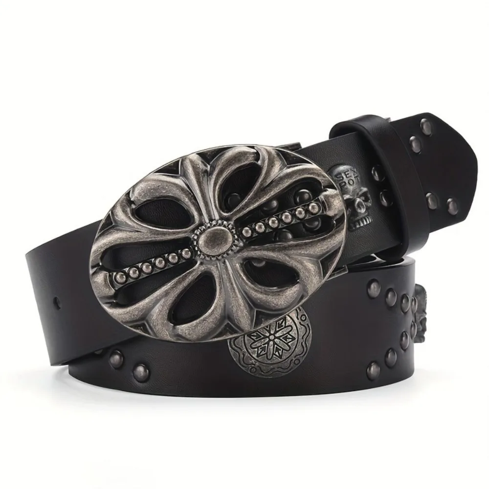 

Hip Hop Bohemian Style Belt Fashion Punk Skeleton Head Riveted Pants Bands Leather Belt Y2K Style