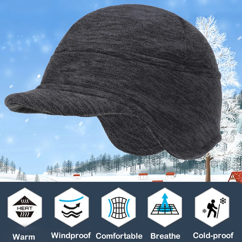 Winter Fleece Duckbill Hat Men Women Knitted Visors Ear Warmer Caps Simple Thicken Plush Bonnet Outdoor Windproof Riding Ski Cap