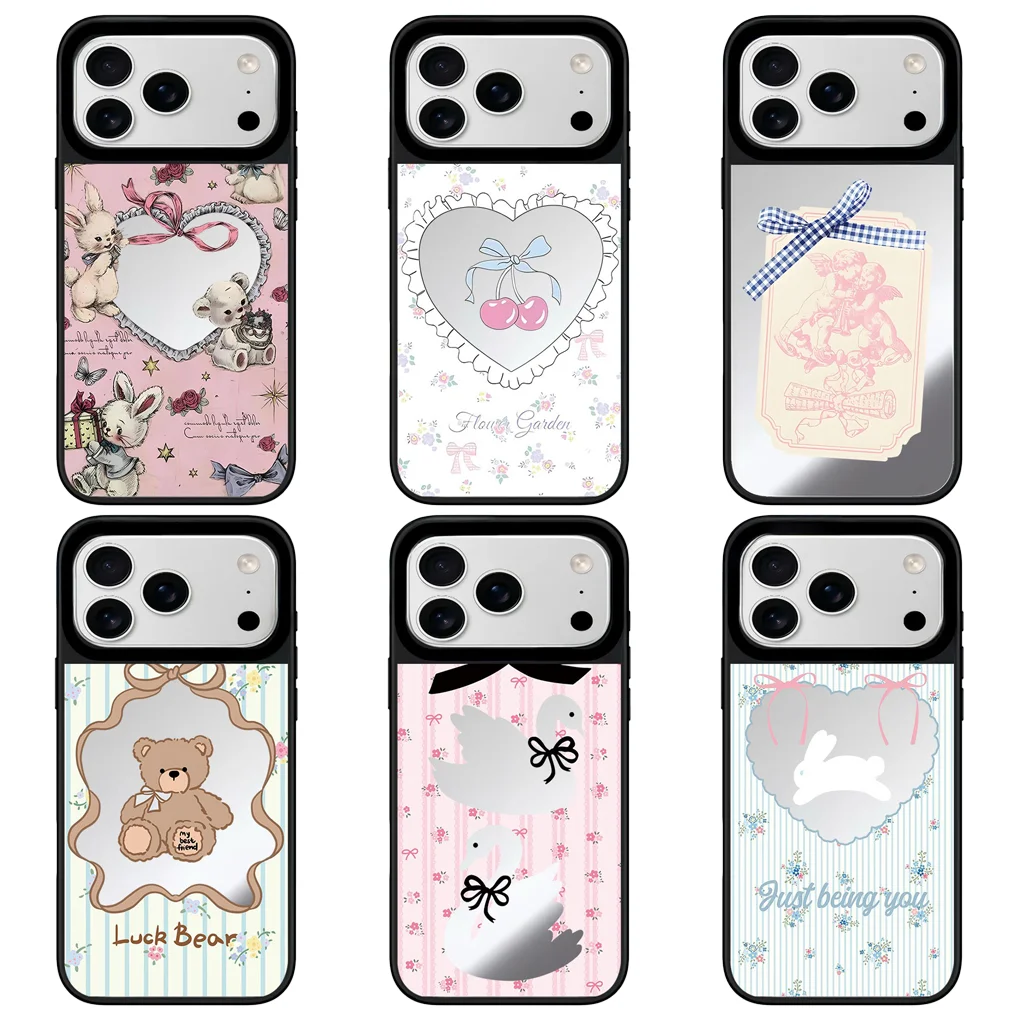 

Luck Bear Mirror Surface Black Border Magnetic Phone Case Cover for IPhone 12 13 14 15 16 17 Pro Max Case
