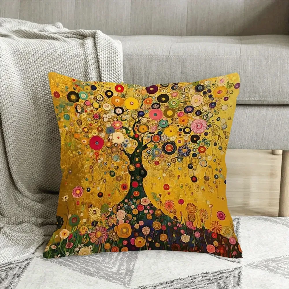 Klimt Tree of Life Pillow Cover, Vintage Golden Art Cushion Case, Elegant Home Decor for Art Lovers & Gift