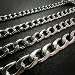 316L Stainless Steel Cuban Link Flat Chain Necklace For Men Punk Street Waterproof Jewelry Accessories 3/5/7/10MM