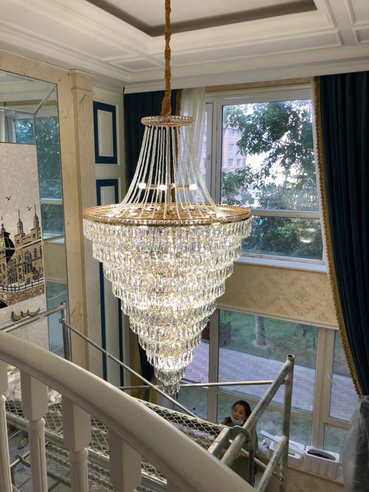 

Villa hollow duplex building chandelier crystal hall spiral staircase post-modern living room hotel lobby light luxury lamp