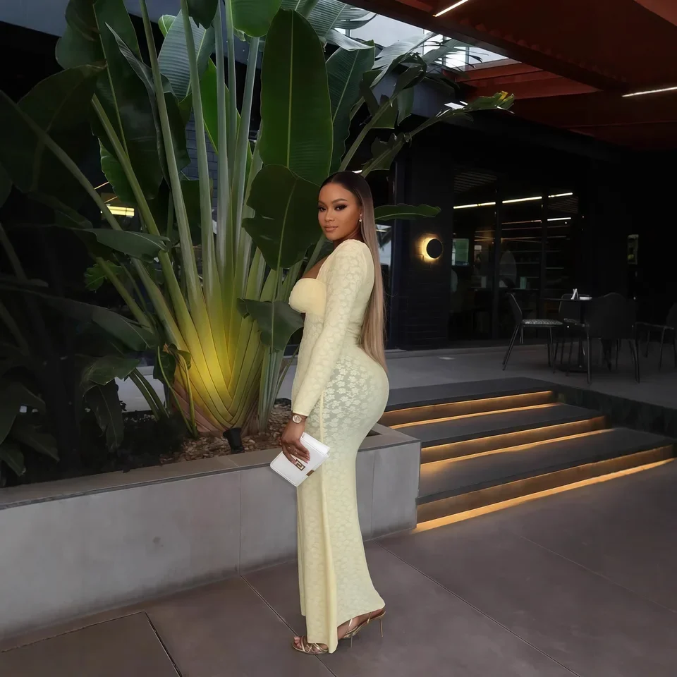 Women's dress Long Sleeve Wrap Chest Tight One-Step Dress Autumn Women Sexy Hollow Out Slim Banquet Party Long Robe Evening Gown