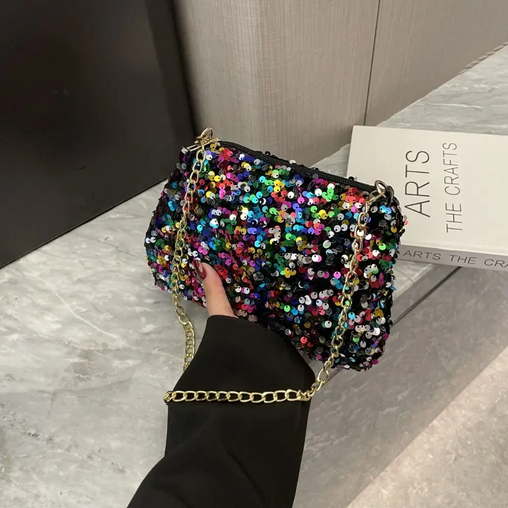 

Fashion Solid Color Sequins Crossbody Bag Chain Korean Style Sequins Shoulder Bag Pocket Bag Phone Bag Evening Clutch Bag Girl