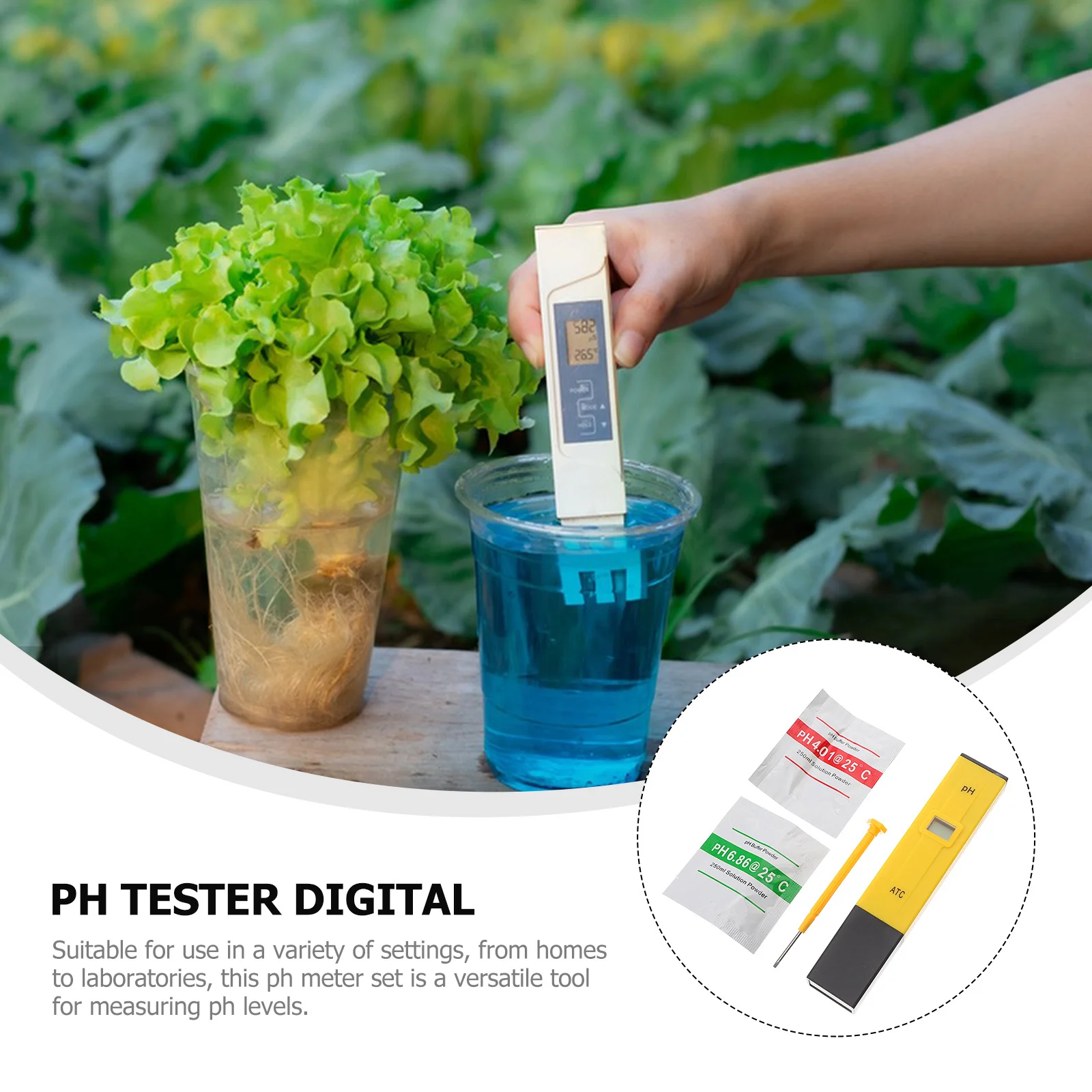 

1Set PH Meter Digital Portable PH Tester Pen Style Atc Temperature Compensation Calibration Powder Buffer Solution
