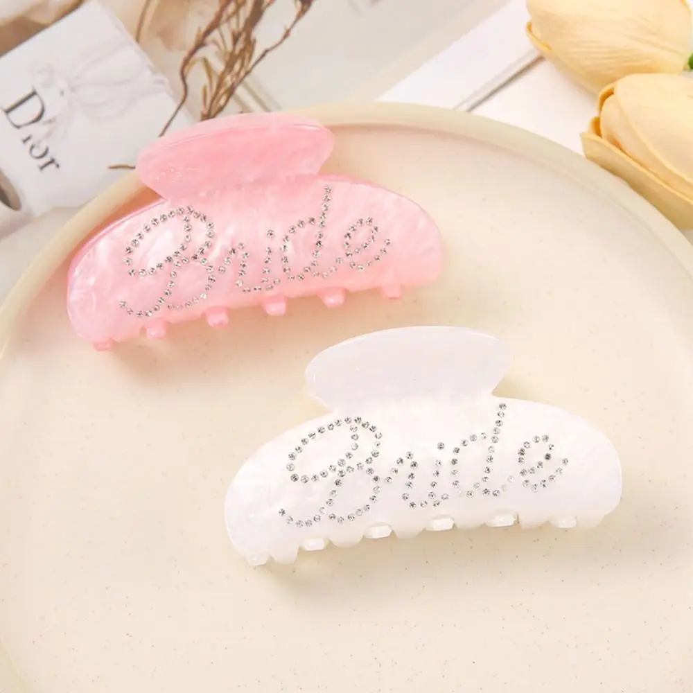 Fashion Women's Shark Clip Water Drill Letter Design Hair Grab Clip Hair Clip Large Ponytail Hairpin Back of The Head