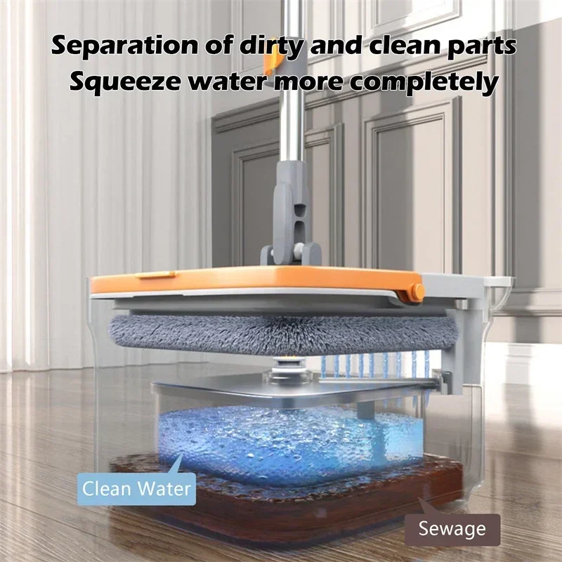 Mop Water Separation Square Mop With Bucket 9pcs Mop Heads 360 Cleaning Microfiber Lazy Floor Floating Household Cleaning Mop