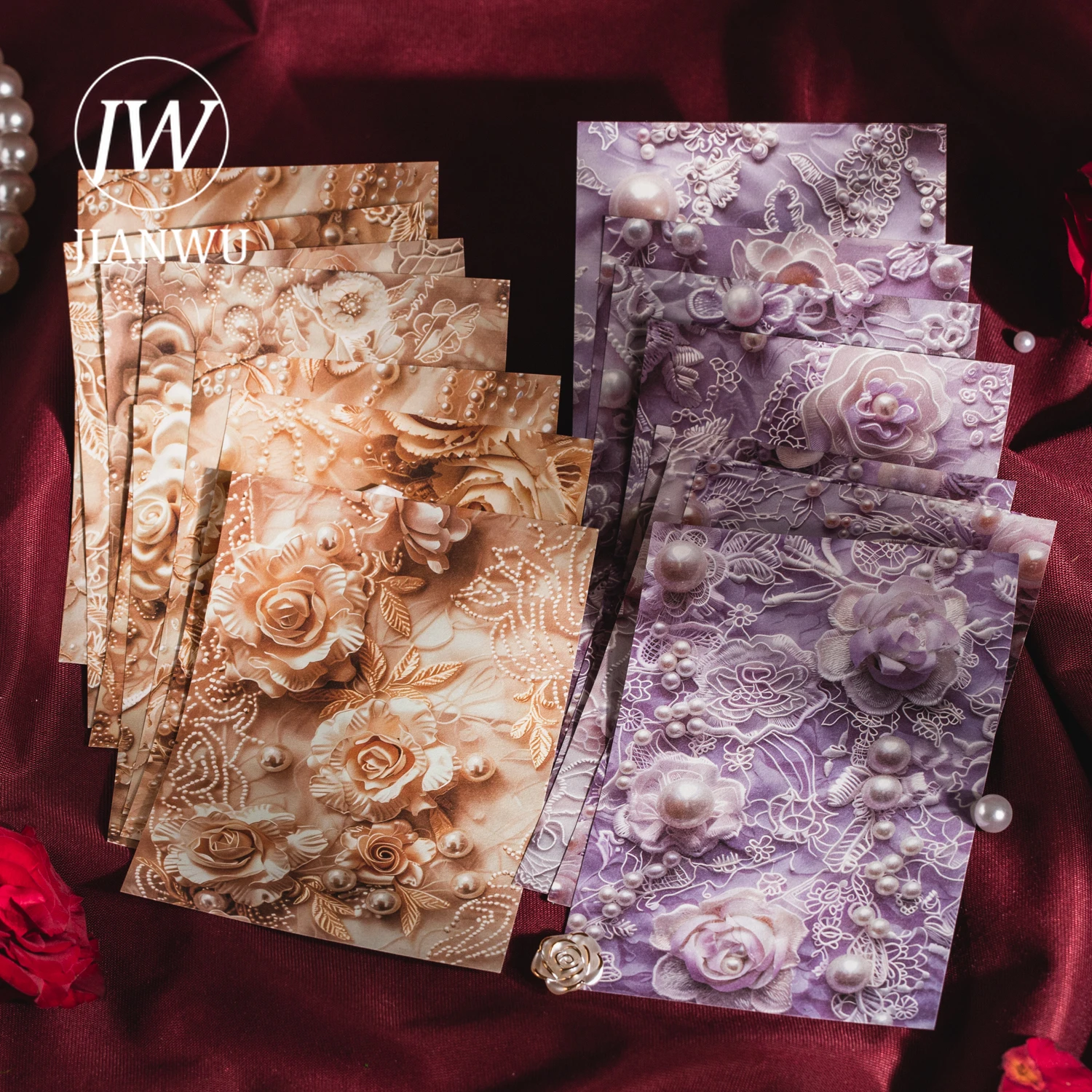 JIANWU 30 Sheets Pearl Lace Series Gorgeous Vintage Flower Lace Collage Material Paper Creative DIY Journal  Stationery