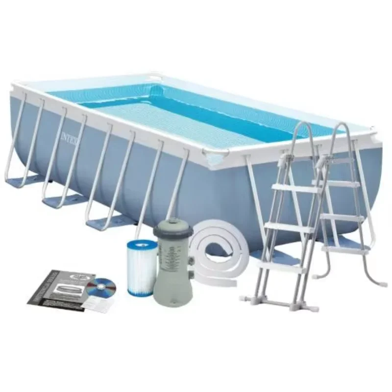 Factory price durable metal frame rectangular above ground outdoor swimming pool for family gardens