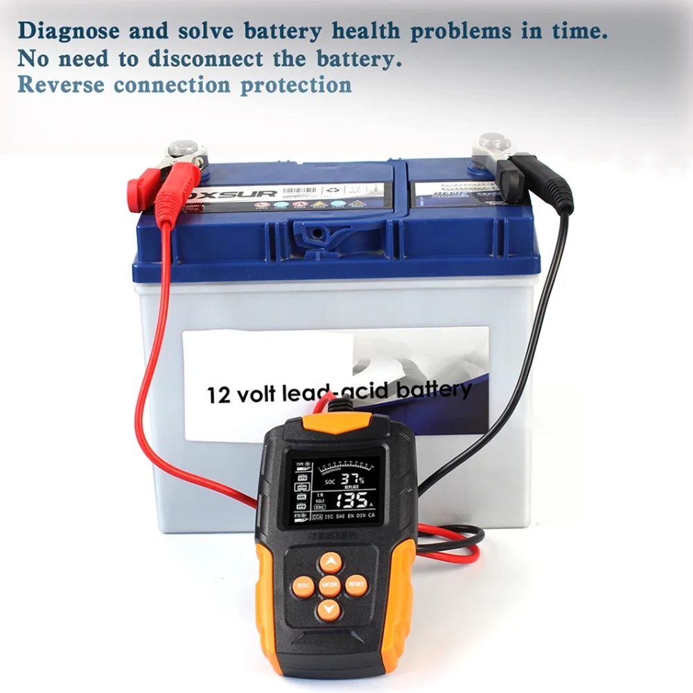 FOXSUR Car Battery Tester 12V 24V Battery Analyzer for VRLA/GEL/AGM/EFB/STD/Flooded Digital Tester for Car Truck Motorcycle Boat