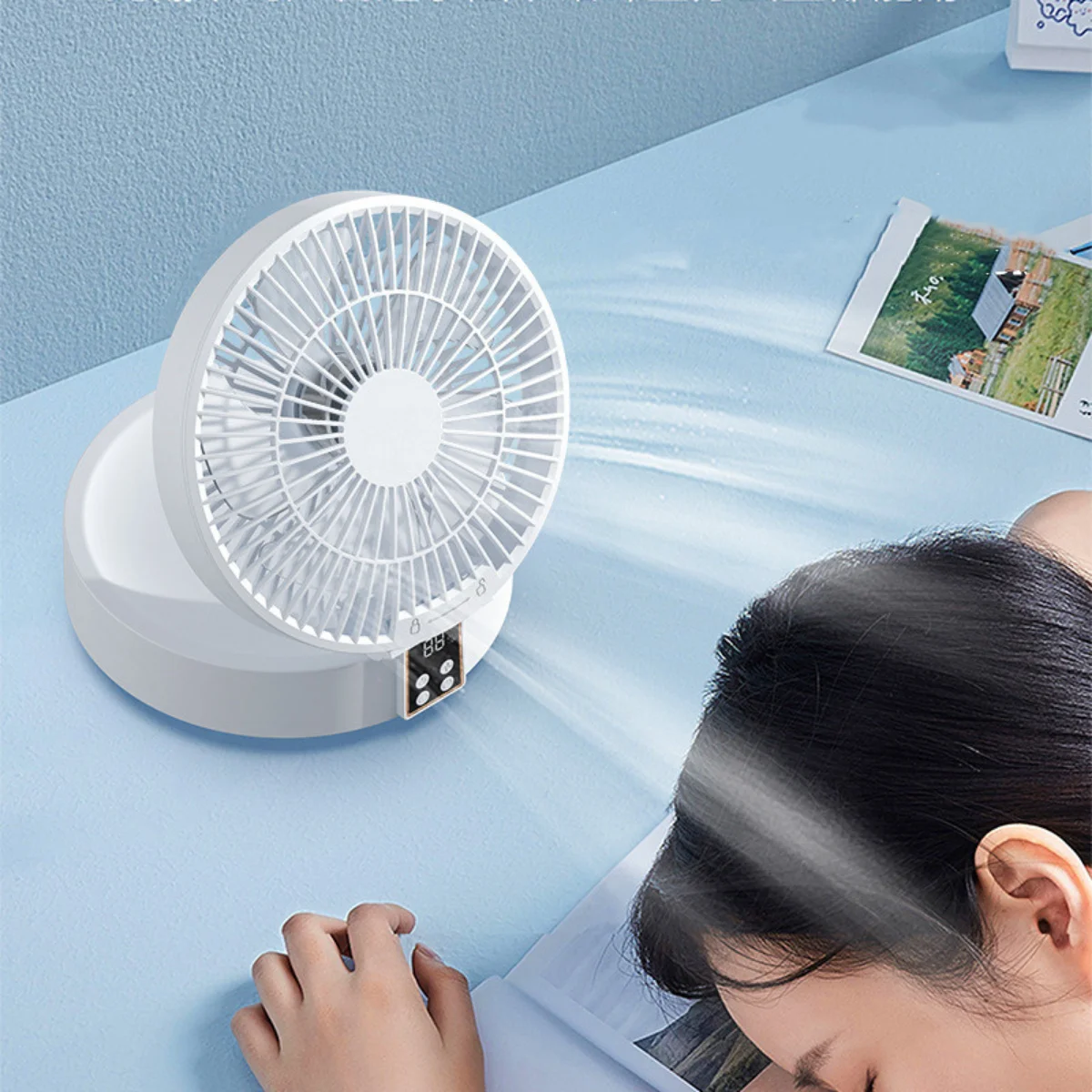 New Remote Control Wireless Circulating Air Cooling Fan with LED Light Folding Electric Wall-mounted Fan Desktop Fan USB