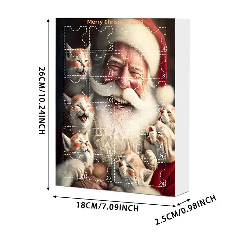 Christmas Countdown Advent Calendar Cat Ornament Calendar 2024 Cartoon Festival Supplies Funny Wall Decoration for Cat Lovers 