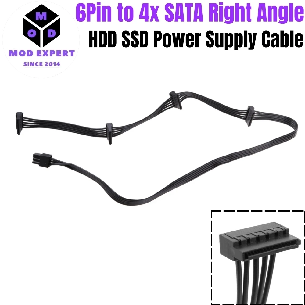 

6Pin to 4x SATA Right Angle, SSD HDD SATA Power Cable for Corsair TX850M, TX750M, TX650M, TX550M Modular Powers, 50+15+15+15 CM