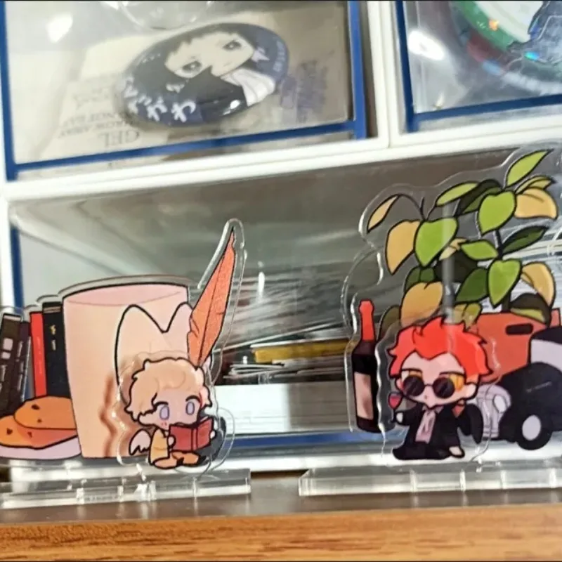 Good Omens Q 버전 애니메이션 아크릴 스탠드, 천사 악마, 카와이 데스크탑 디스플레이 액세서리, Aziraphale Crowley 만화 방 장식
