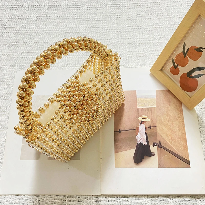 

New Chinese Style Socialite with High-end and Niche Design, Handmade Beaded Vegetable Basket Woven Bag, Dinner Party Handbag