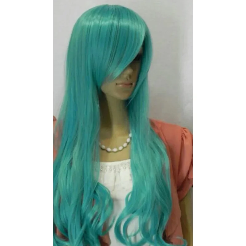 Wigll wholesale price hot sell TSC ^^^ type519 cosplay cyan blue long wavy heat resistant wig