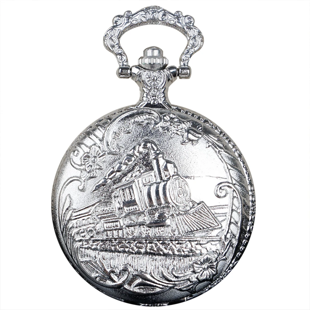 Antique Steam Train Design Pocket Watch with Chain Necklace Vintage Quartz Pendant FOB Chain Watches Jewelry Accessories Gifts