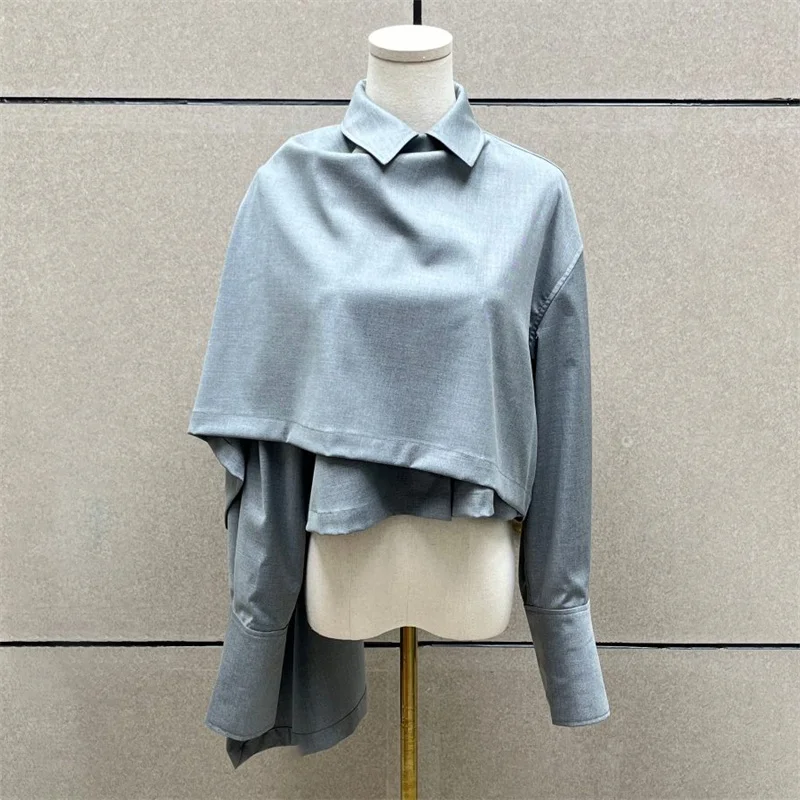 

Women's blouse New asymmetrical shawl long sleeved top for winter 2025 Single breasted lapel women's shirt y2k Women's clothing