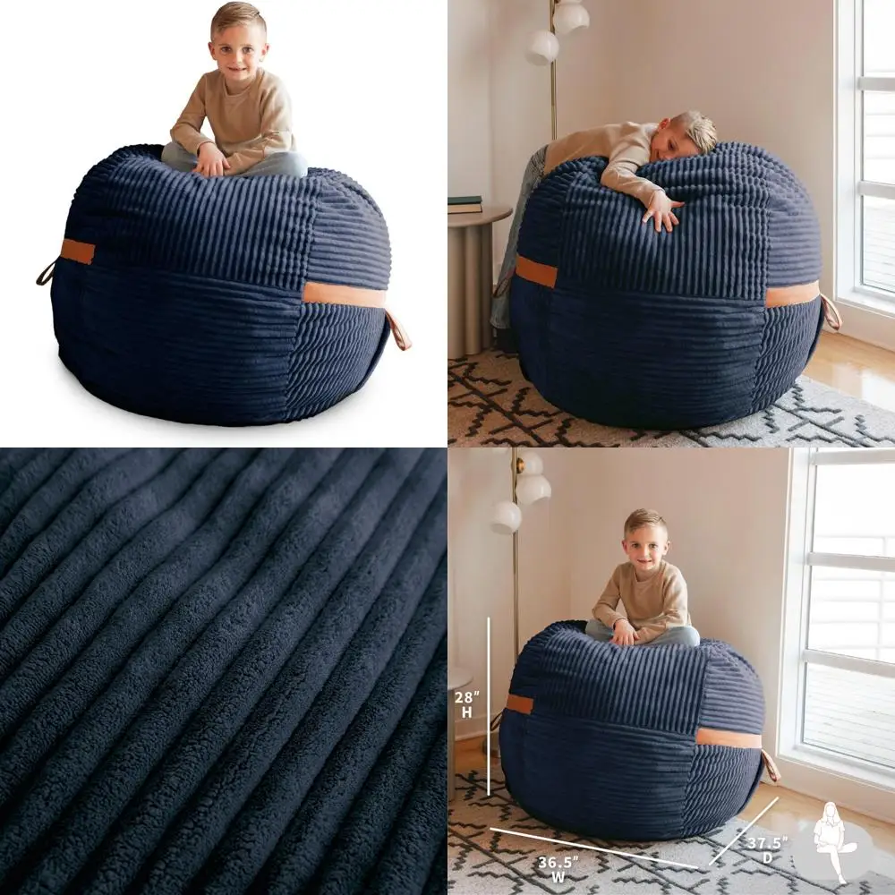 Medium Foam Filled Bean Bag Chair with Removable Cover, 3 Feet Big, Midnight Blue Corded Plush Comfort for Relaxation