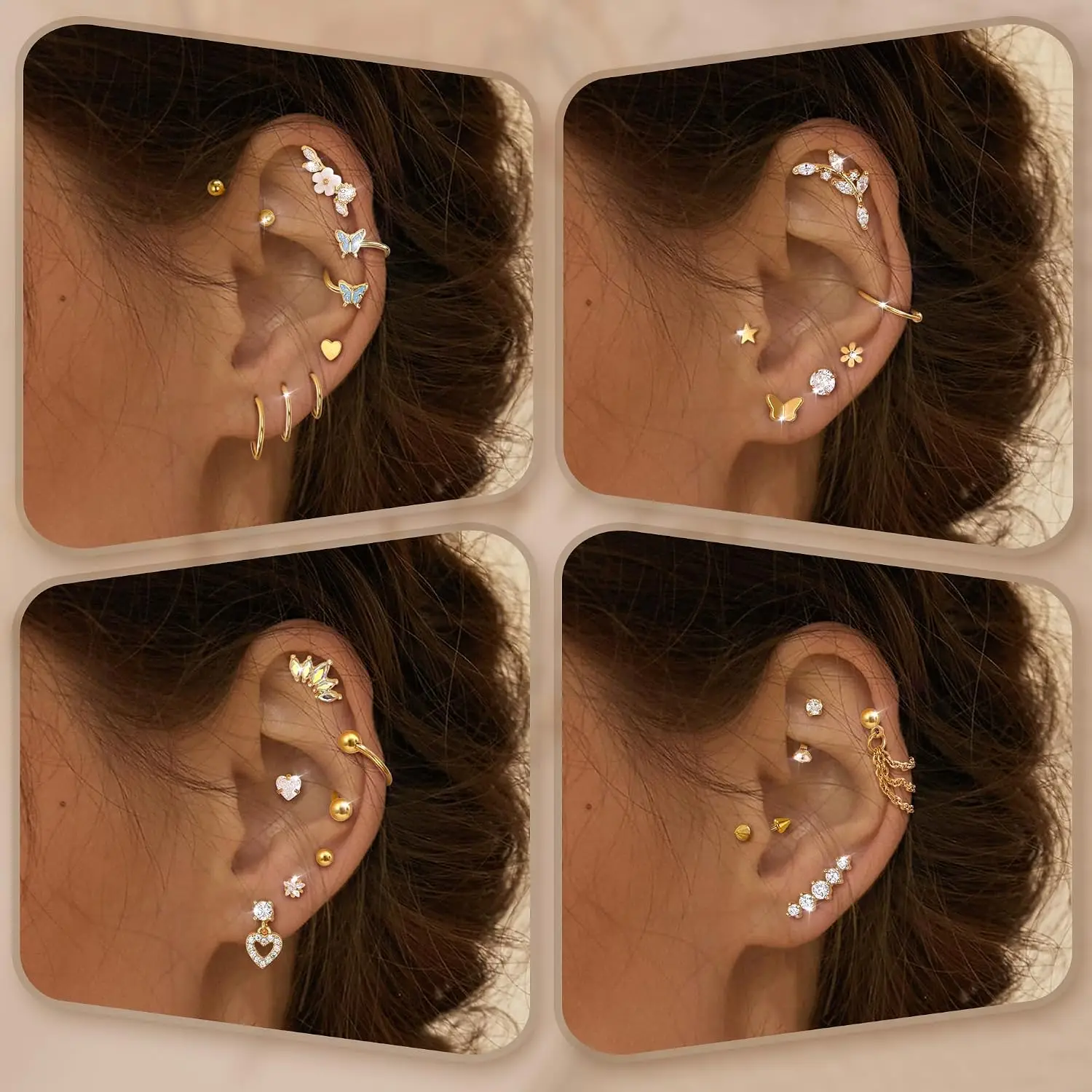 

ORAZIO 26Pcs Stainless Steel Ear Piercing Set Flat Back Stud Hoop Helix Tragus Conch Rook Daith Cartilage Earrings Gold Jewelry