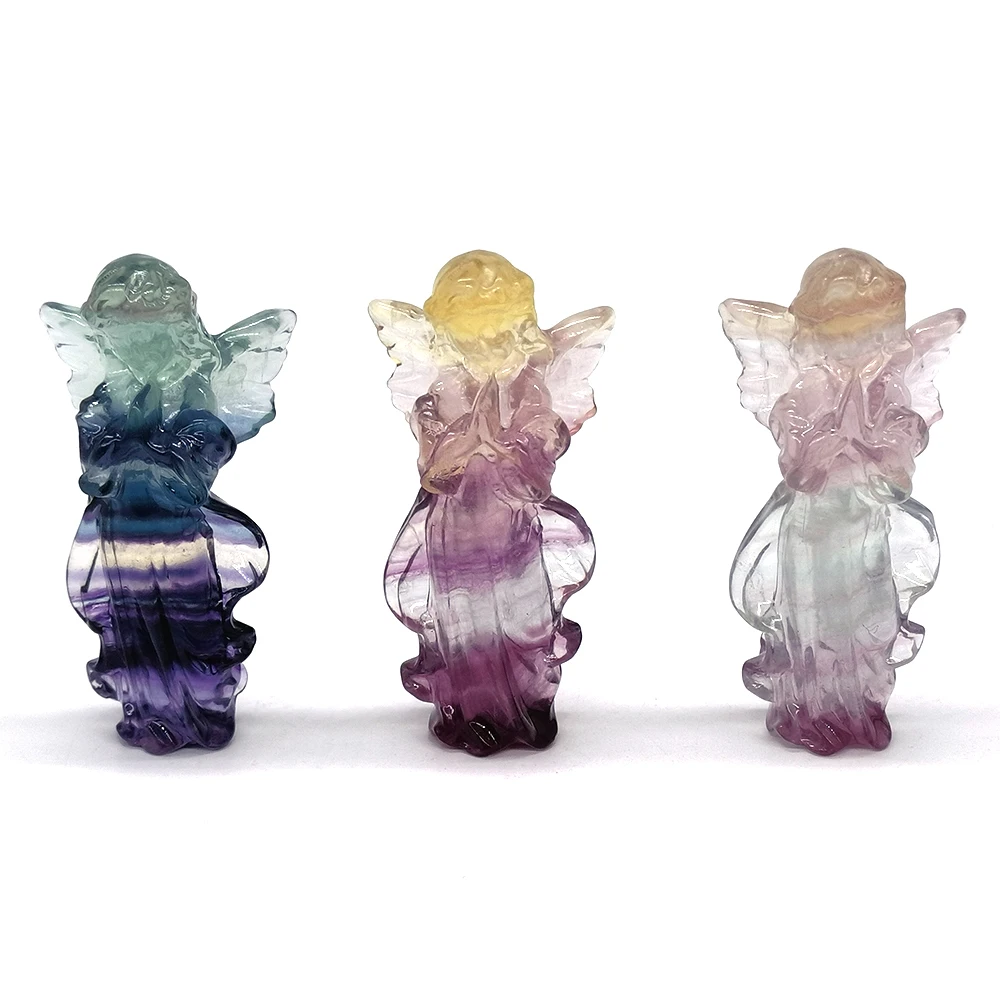 1pc Natural AAA Rainbow Fluorite Angel Statue Craft Decor Stone Carving Angel Healing Crystal Energy Gemstone Witchcraft Gifts