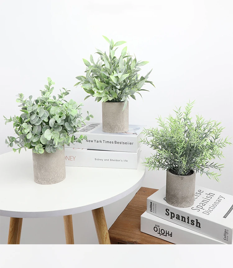 Künstliche Pflanze Topf Eukalyptus Pflanze kleine gefälschte Blume Bonsai mit Topf Mini Pflanze Desktop Office Home Restaurant Dekoration – Detail 1