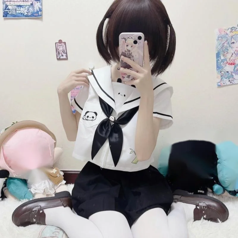 베어 미디 드레스 세트 백팩 사이드 클립 종아리 양말 10벌 스위트 Y2K 로리타 드레스 네이비 유니폼 스카프 A라인 드레스 박스 신상품