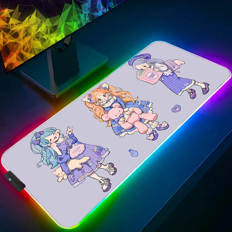 

LED Mouse Pad PC Speed For E-sports Players RGB Laptop Computer Anime Sexy Girl Keyboard Pad Extended Desk Mat Kawaii Mousepad