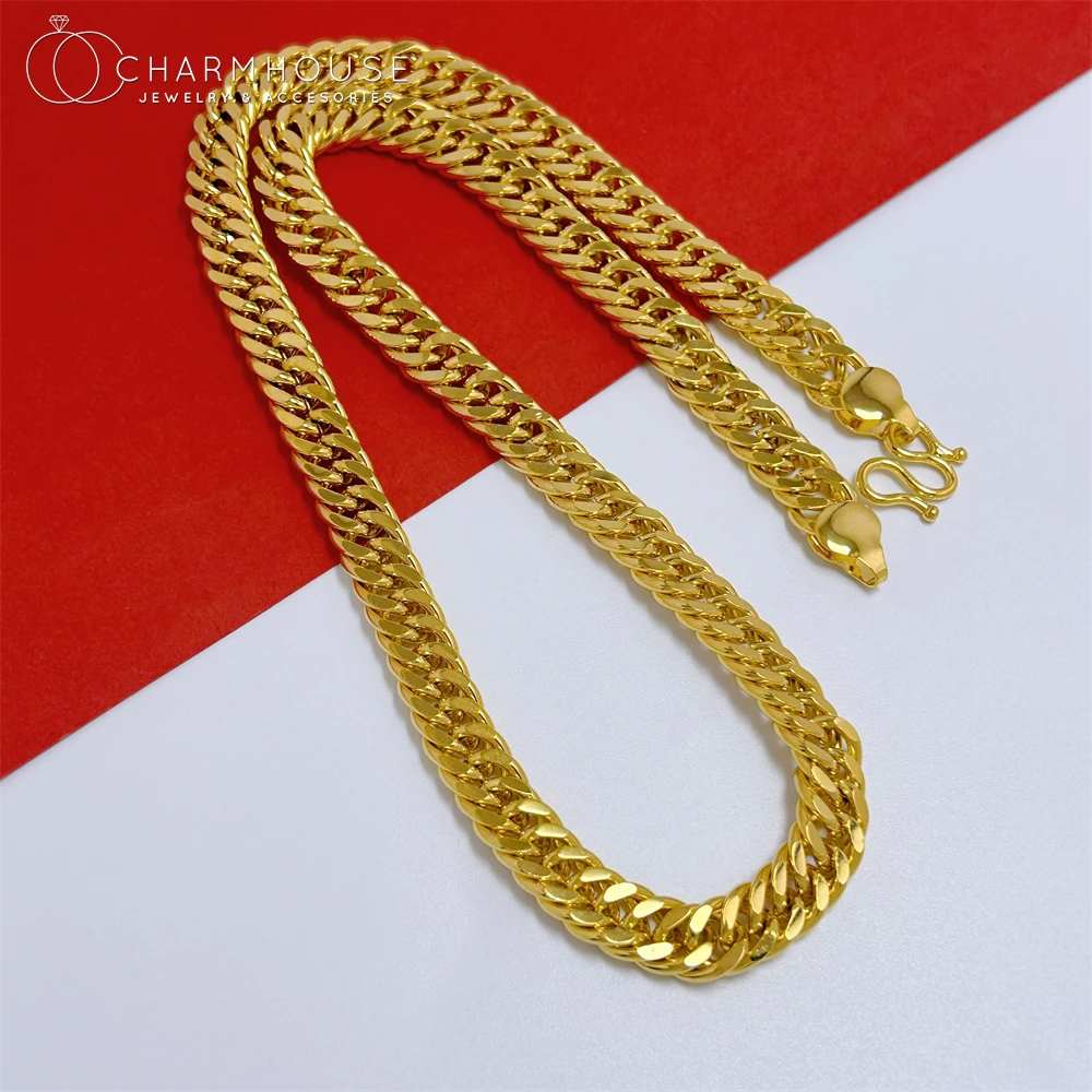 Yellow Gold Plated Long Necklaces for Men 5/8/10mm Link Chain 24inch Collar Choker Homme Hip Hop Jewelry Accessories Wholesale