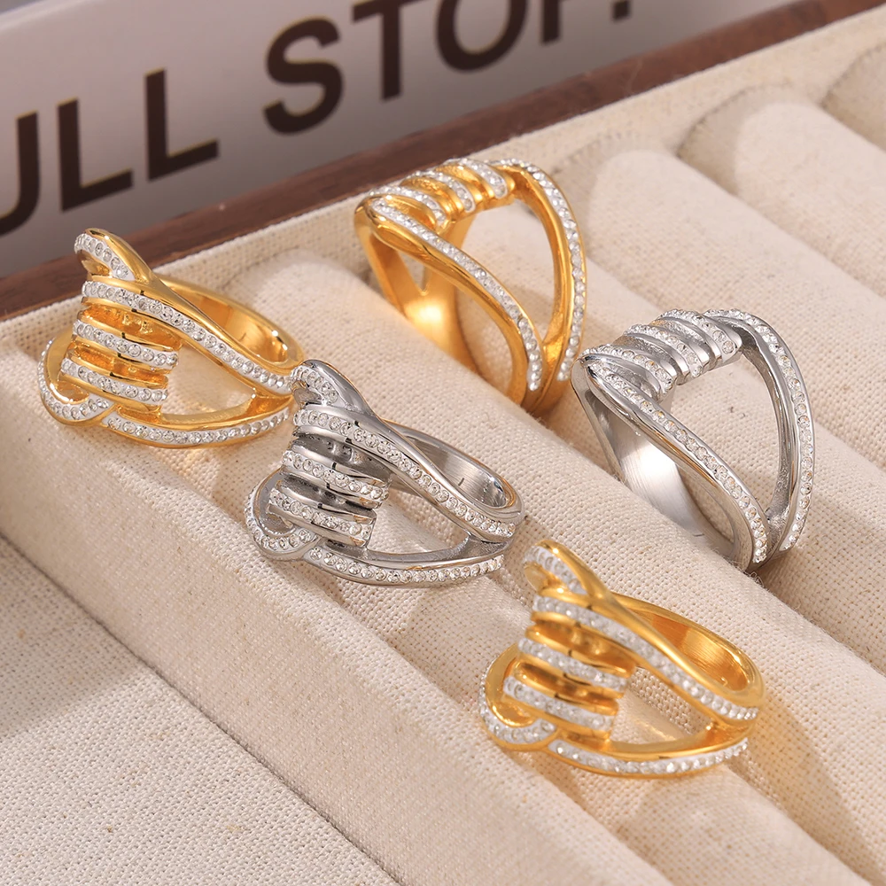 Liora Luxury 316L Stainless Steel Charm Rings For Women Rhinestone Finger Round Rings Waterproof Fashion Jewelry Gifts