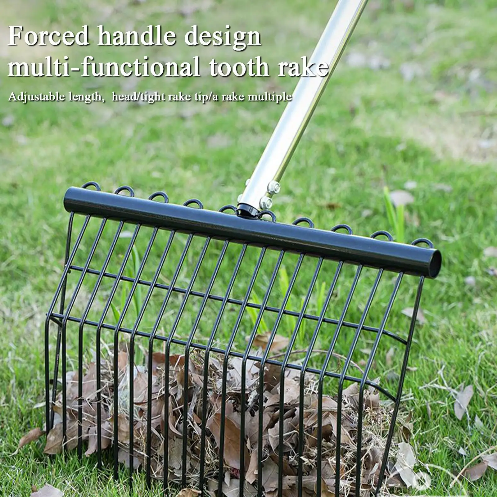 Garden Rake For Gardening Adjustable Ergonomic Chicken Manure Scoop Garden Rake With Long Handle For Grass Shrub Debris Pine