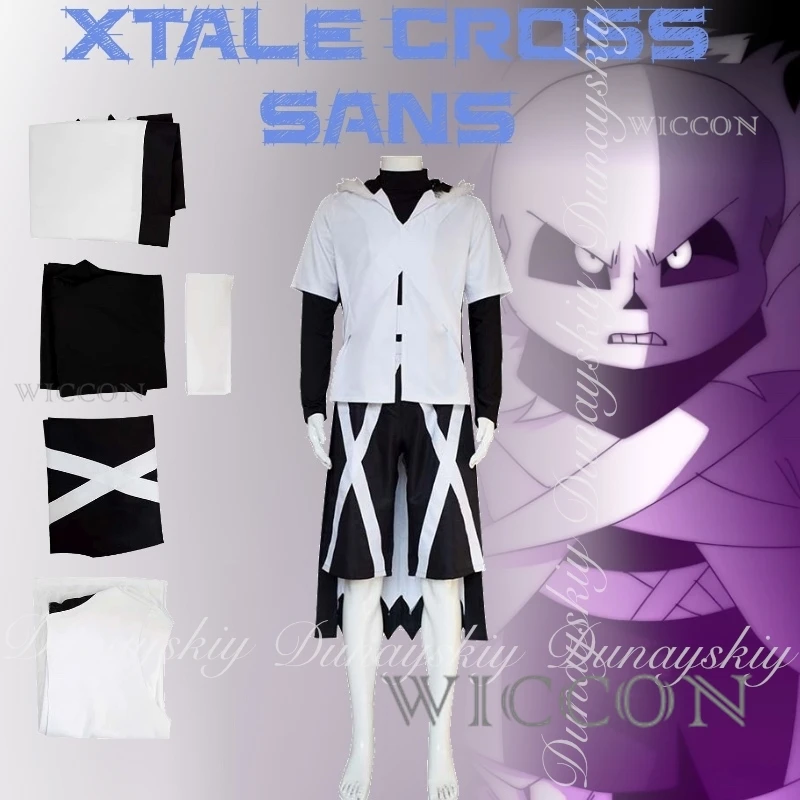 

UNDERTALE Game XTALE Cross Sans Косплей Антигерой с белой черной одеждой с маской черепа Helloween Косплей Костюм Полный комплект