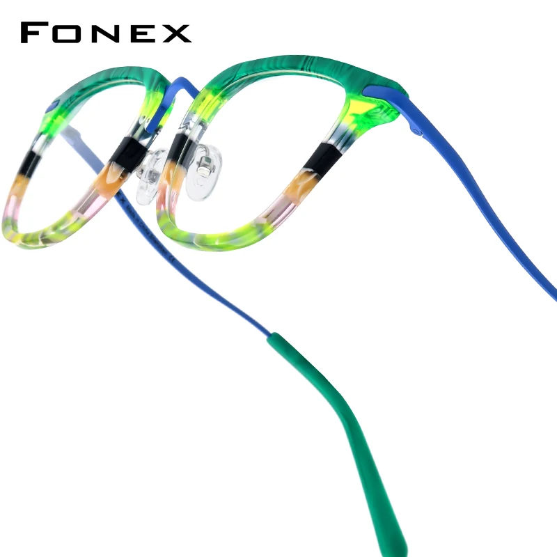 FONEX Acetate Titanium Eyeglasses Frame Men Brand Design Retro Vintage Square Glasses Frames Japanese Handmade Eyewear 85793