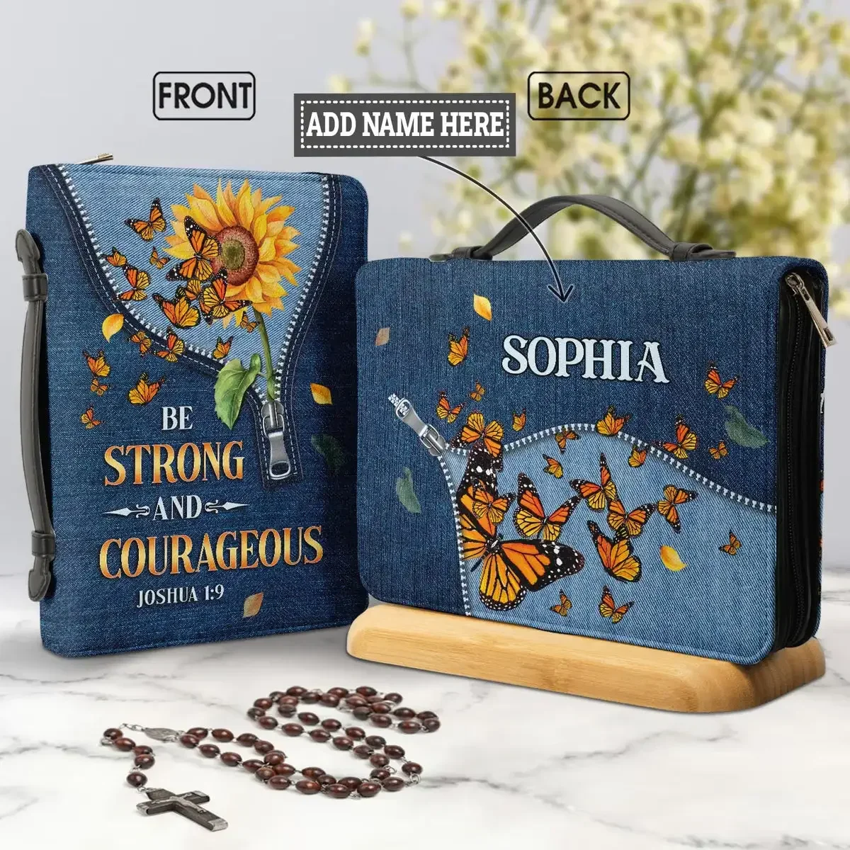 

Brand Sunflower Zipper Design Ladies Bible Storage Bags Women's PU Leather Handbags Study Book Holy Storage Boxes DIY Your Name