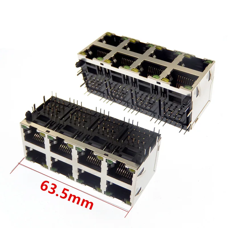1PCS New RJ45 Network Connector Socket 2×4 With Shielded ,Shrapnel ,Led Double-layer 8P8C Female Socket Special wholesale