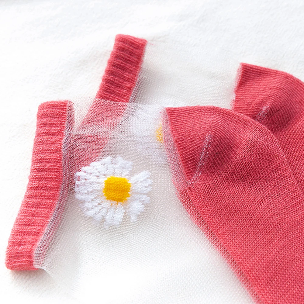 10 Paar Frauen weiße Gänseblümchen Blume kurze Socken Set Mode Sommer dünne atmungsaktive Bonbon farbe transparente Kristall Seide Söckchen – Detail 9