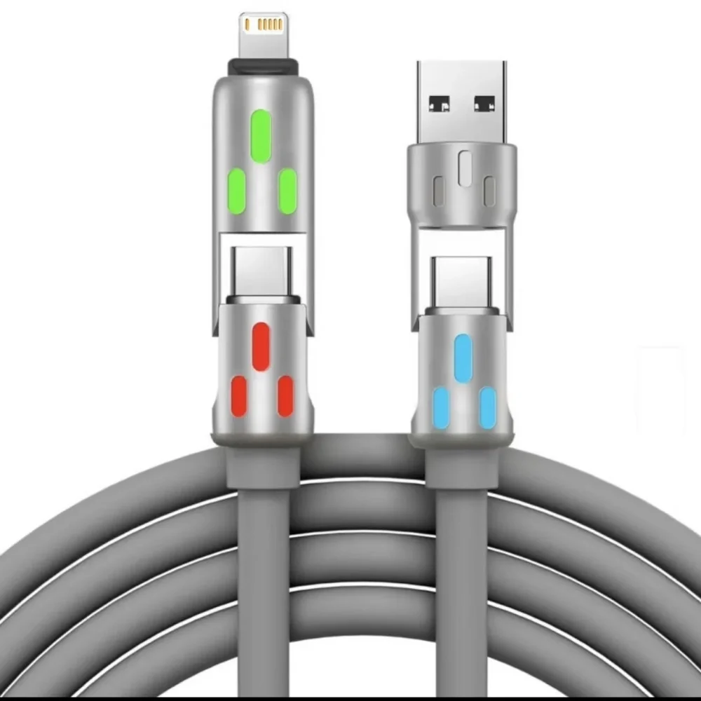 4 في 1 شاحن متعدد الواجهة كوع دوار USB إلى Type-C 1 متر الهاتف المحمول 240 واط شحن سريع كابل السيليكون نقل البيانات #6