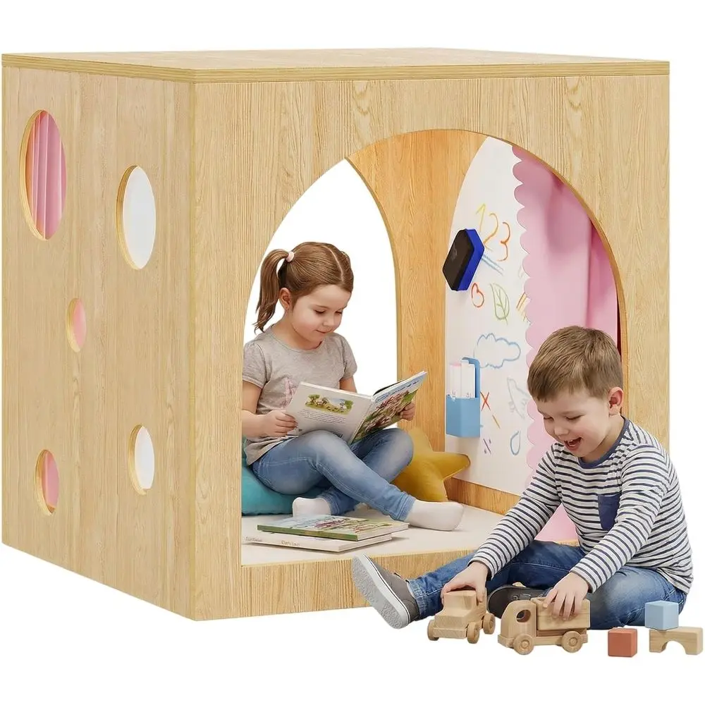 

Kikihouse Kids Porthole Cube Cozy , Wooden Montori Playhouse with Curtain & Sot Cushion, Quiet Reading Nook or Preschool & Dayca