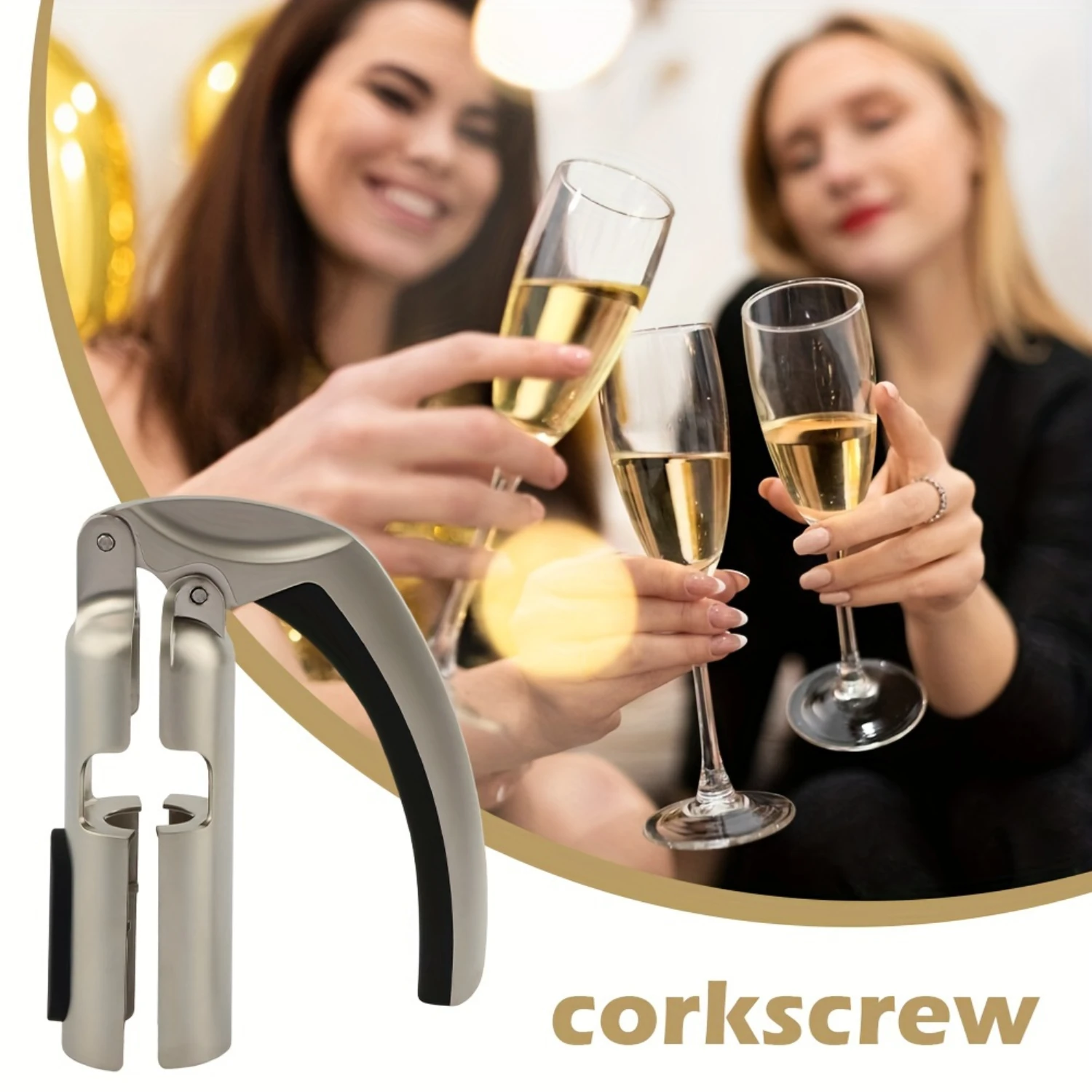 1pc, Stainless Steel Lever Corkscrew, Wine Bottle Opener, Champagne Cork Puller, Zinc Alloy, Labor-Saving Design With Strong Com