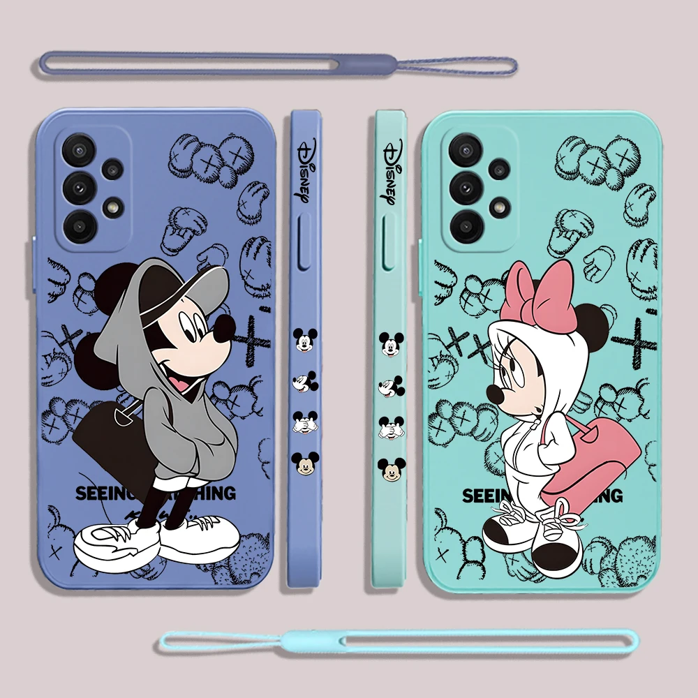 

Disneys Minnie Mickey Phone Case for Oneplus Nord 3 2 9R 9 8T 8 7 7T Pro 6 5G Liquid Silicone Cover with Hand Strap