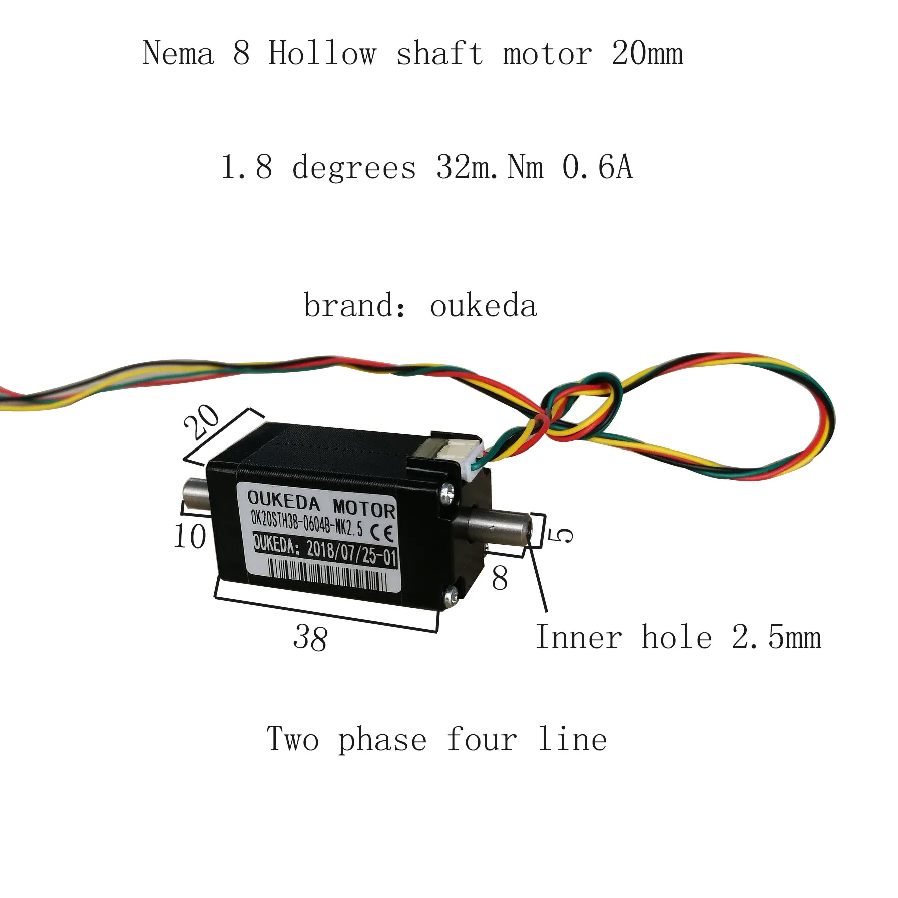 20BYGH38 double output shaft/20 hollow shaft motor/20 stepper motor 38mm body/SMT machine motor/ OK20STH38-0604B-NK2.5